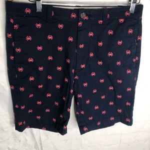 J.CREW Mens Navy Blue Red Crab Print 9" Inch Inseam Chino Shorts Size 31